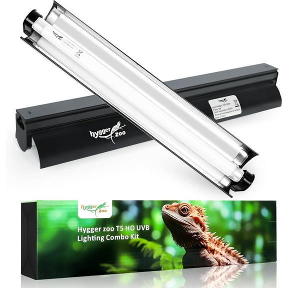 T5 Reptile Light Fixture Combo Kit 8W Light Fixture Reptile Terrarium Hood 10.0 UVB Light Bulb Fluorescent Tube Ideal for Tropical and Deserts Such as Bearded Dragon Lizards and Tortoises