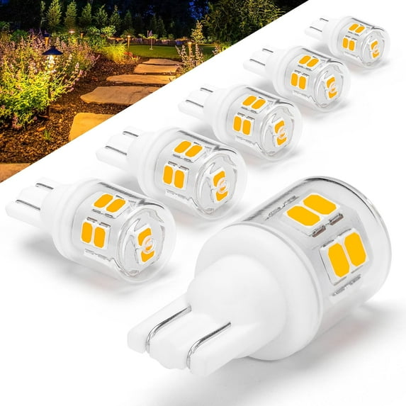 T5 T10 LED Wedge Base Bulbs, 2700K Warm White 2 Watts Equivalent 11W 18W Incandecent Bulbs, AC/DC 12-24V Low Voltage Replacement for Landscape Path Deck Garden RV Camper Lights, 6 Pack