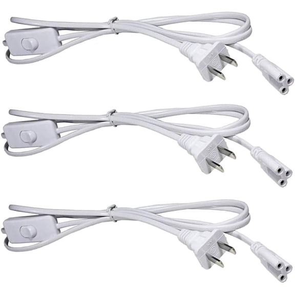 T5 T8 LED Tube Power Extension with /Off ,LED T5/T8 Light Tube Integrated LED Light Fixture Extension Wire (6FT/1.8M) 3-Pack