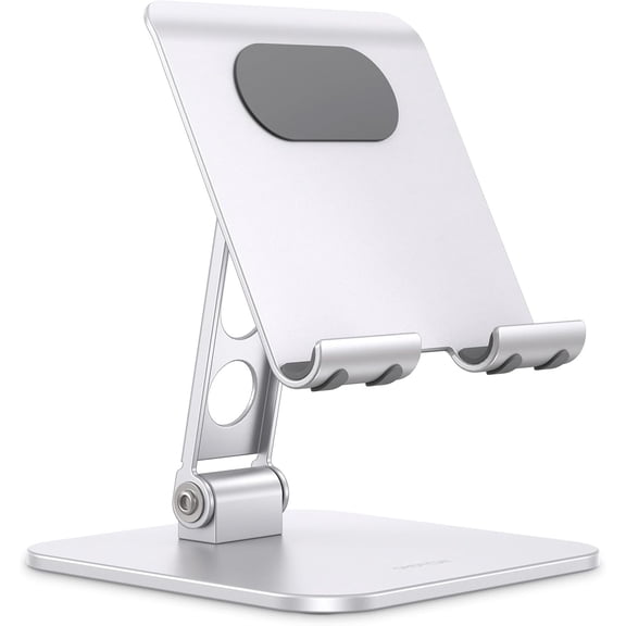 T5 Upgraded Adjustable Tablet Stand for iPad Holder, Heavy Duty Portable Monitor Stand, Travel Essentials for iPad Pro/Air/Mini, Surface Pro 4.7''-13'', Silver