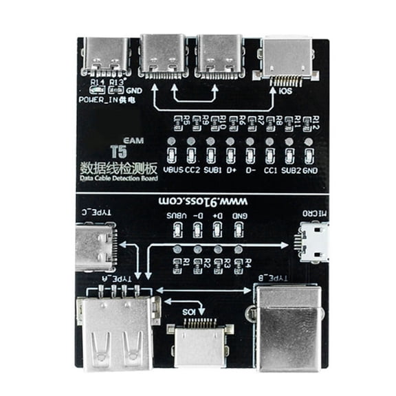 T5 on-Off Data Cable Detection Board Universal IOS Android Type-C Micro-USB Data Cable Abnormal Testing Rapid Detector