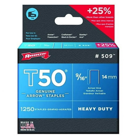 T50 Type Staple, #509 9/16 In L X 3/8 In W, 1,250/Pk | Bundle of 5 Boxes