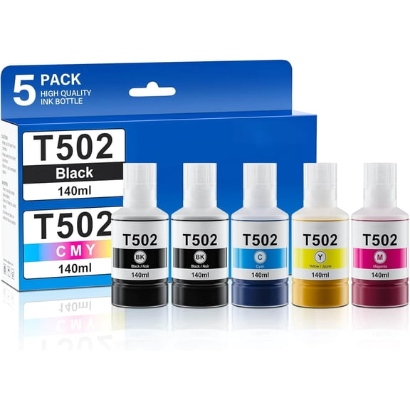 T502 Ink Refill Bottles for Eco Tank ET-2760 ET-4760 ET-2850 ET-3760 ET-3850 ET-4850 ET-2750 ET-4750 ET-3750 ET-3710 ET-3830 ET-15000 ET-3700 ET-2700 ET-2980 ET-2988 Printer 140ml