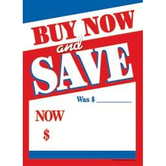 T50BUY Buy Now and Save Was Now Sale Slotted Tags 5"x7" Pack of 100 Business Store Signs Price Cards