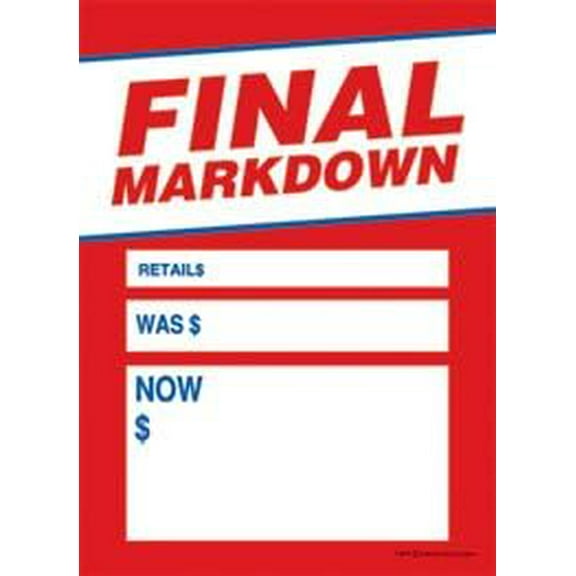 T50FIN Final Mark Down Was Now Sale Slotted Tags 5"x7" Pack of 100 Business Store Signs Price Cards