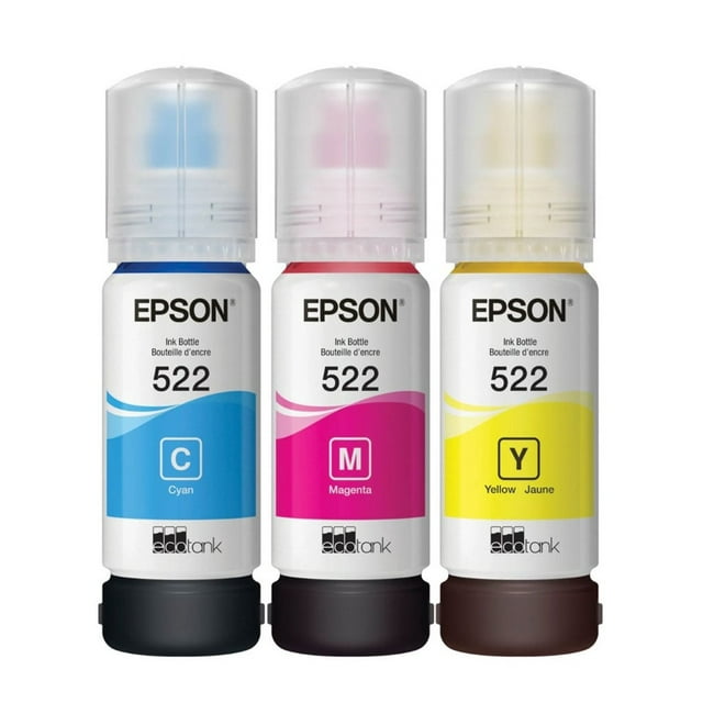 T522 Genuine Ink Refill Ultrahigh Capacity Bottle Tri Color Combo Pack for Ecotank