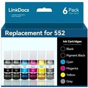 LinkDocs Ink Replacement for Epson T552 High Capacity Bottle Ink used with Epson EcoTank Photo ET-8550 ET-8500 Printer 6 Pack ink Bottle