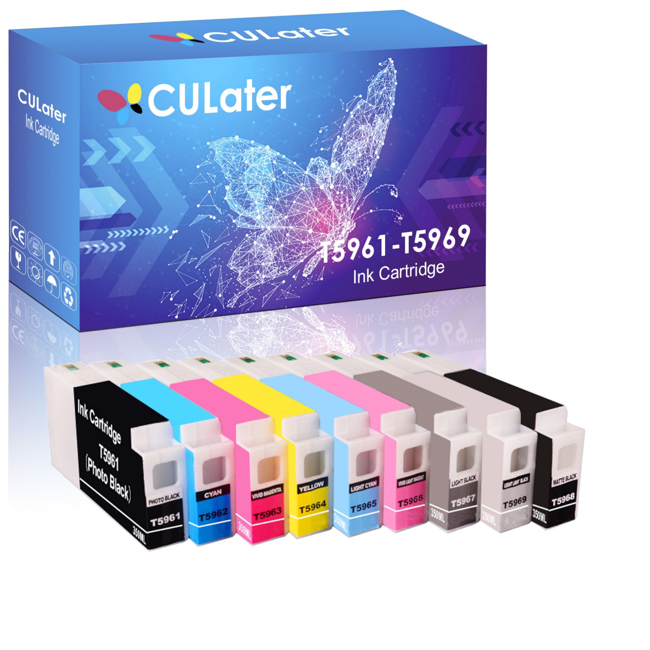 T5961 T5962 T5963 T5964 T5967 T5968 T5969 Compatible Ink Cartridge for T596100 Replacement for Stylus Pro 7700 7890 7900 9700 9890 9900 Printer (350ML, 9 Pack)