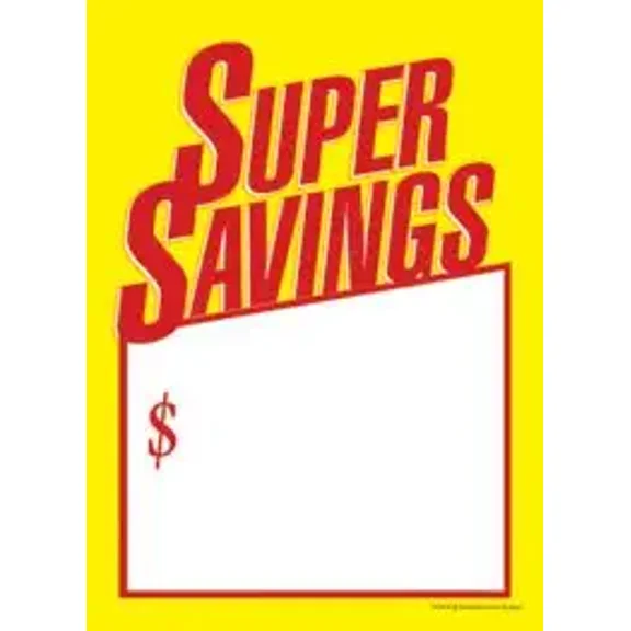 T50SUS Super Savings Sale Slotted Tags 5"x7" Pack of 100 Business Store Signs Cards