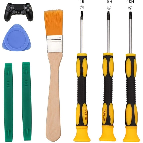 T6 T8 T10 Screwdriver Tool Set for Xbox One Xbox 360 Controller and PS3 PS4 Console Repair Security Screw Driver with 2 Spudger Pry Bars, 1 Cleaning Brush and 1 Triangle Paddle