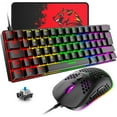 thumbnail image 1 of T60 60% Mechanical Keyboard&Mouse Set, 62 Keys Wired Gaming Keyboard 19 Rainbow Backlit + 6400DPI RGB Ultra-Light Mice+Mouse Pad For Laptop/MAC-Black/Blue Switch, 1 of 5