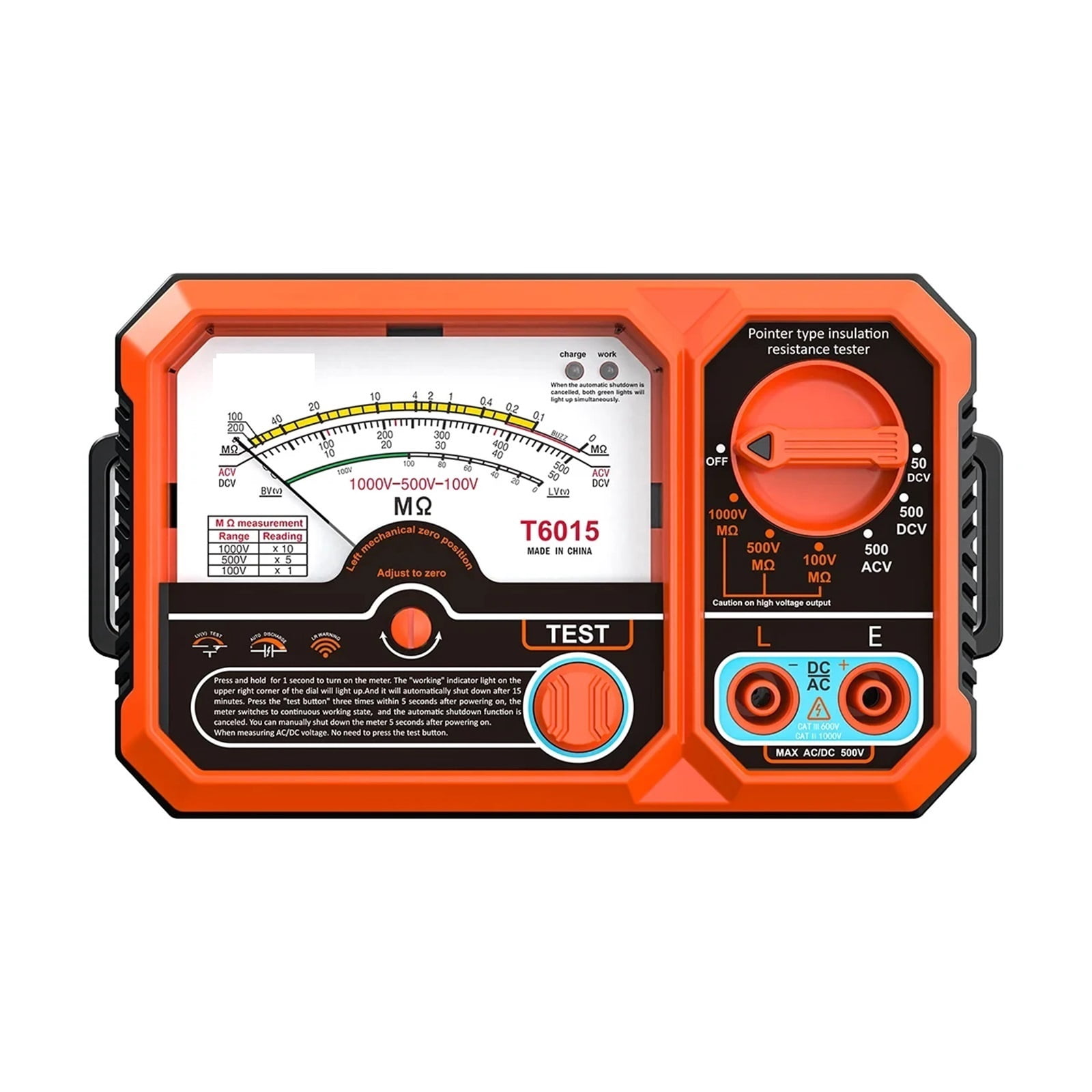 T6015 Pointer Insulation Resistance Meter AC/DC Voltage Detect 2000M USB Rechargeable Megohmmeter For Electrical Testing ,Easy to Use