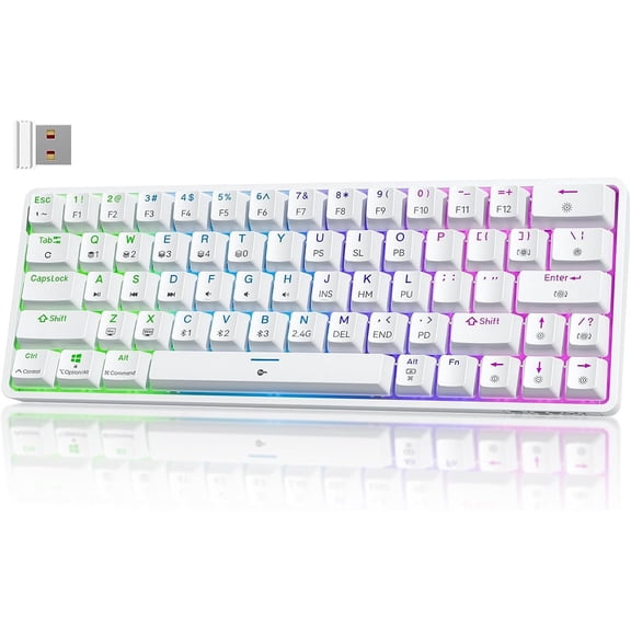 T63 Gaming , 60% with /2.4G/Type-C, Compact 63 Anti-Ghosting, RGB Backlight, Clicky Blue - White