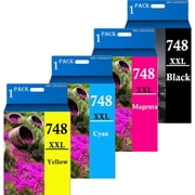 T748 T748XXL High Capacity Ink Cartridge Compatible with T748 T748XXL 4-Pack to Use for Workforce Pro WF-6090 WF-6530 WF-6590 WF-8090 WF-8590 Printer Black1,0000 & Color 7,000 Pages