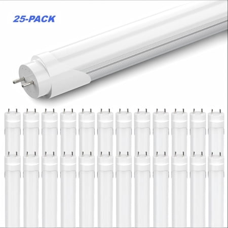 CNSUNWAY 4FT T8 LED Tube Light Bulbs, 22W 2420LM 6000K, Dual End Powered Ballast Bypass, Frosted, Bi-pin Base, 25 Pack