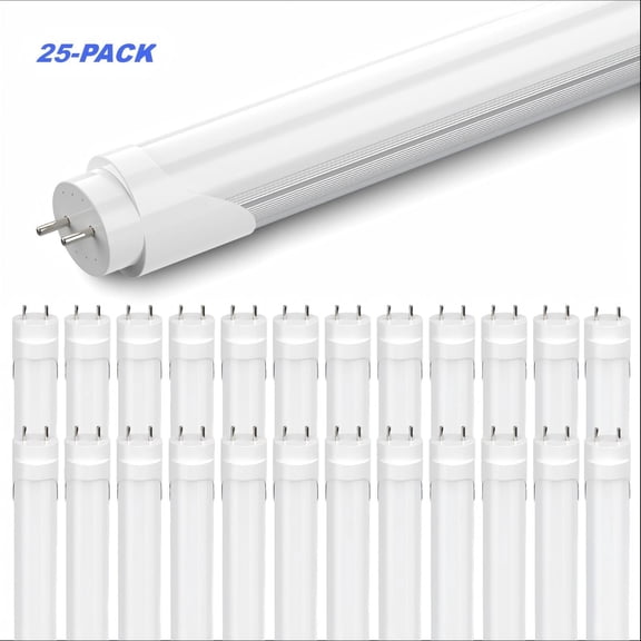CNSUNWAY 4FT T8 LED Tube Light Bulbs, 22W 2420LM 6000K, Dual End Powered Ballast Bypass, Frosted, Bi-pin Base, 25 Pack