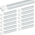 thumbnail image 1 of T8 8FT R17D Rotatable HO Base LED Tube Light 72W,270 Degree V Shaped LED Shop Light, 6000K Cool White,Clear Cover,85V-265V, 24 Pack, 1 of 5