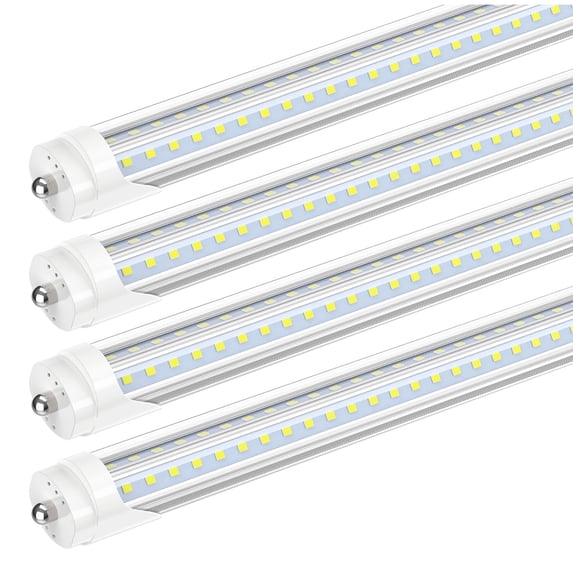 CNSUNWAY Single Pin Fa8 T8 LED Tube 8ft Light Bulbs V shape, 90W 5000K Daylight,10800LM Ballast Bypass, CLear Cover, ETL Listed, 4-Pack
