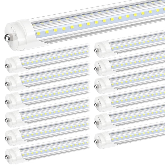 CNSUNWAY Single Pin Fa8 T8 LED Tube 8ft Light Bulbs V shape, 90W 6000K Cool,10800LM Ballast Bypass, CLear Cover, ETL Listed, 25-Pack