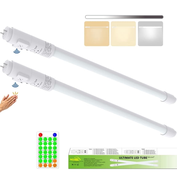 T8 LED Claps Tube Light 2FT, Photocell and Sound Activated Sensor, Remote,Dimmable G13 IP4X,CCT,120V,10W 100 LM/W 1000 LM, 24 inch LED Hallway Fluorescent Tube Replacement, Double Ended,Type B,2 Pack