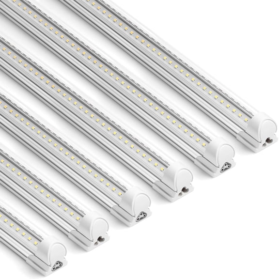 T8 LED Shop Lights, 3FT 30W 4600LM 5000K, 6 Pack, High Output Tube | 3 Foot for Garage Workshop and Workbench Use, Daylight White, Easy Ceiling Mount, Linkable to 8, Aluminum V Shape Clear Cover