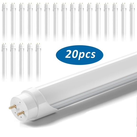 T8 LED Tube Light 20-Pack 4FT 22W Milky 6000K Bright Fluorescent Bulbs