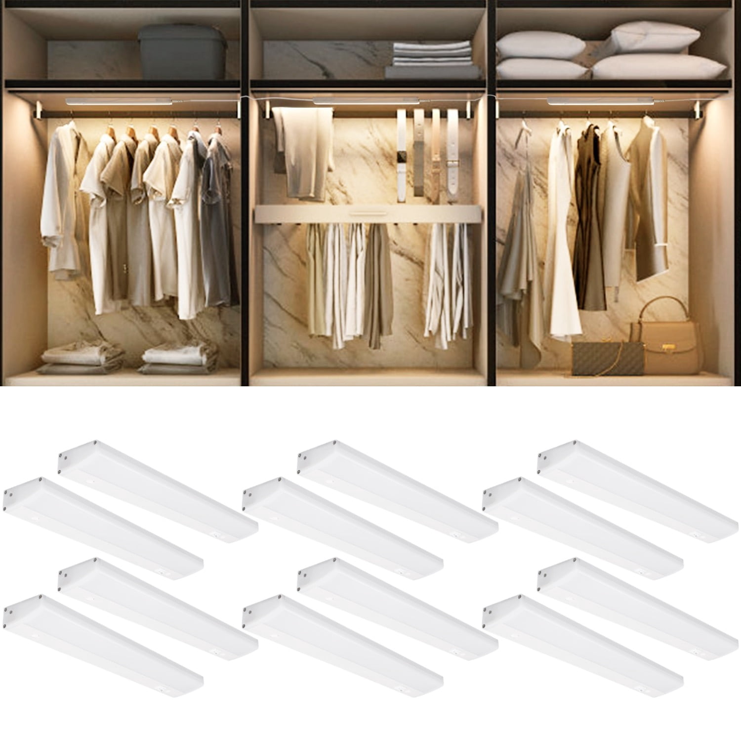 12 Pack 12 Inch Slim LED Under Cabinet Lighting, Under-Counter Light Fixtures, Plug-in, Linkable Cabinet Lights, 3000K Warm White
