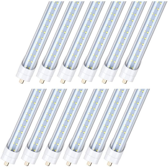 T8 Single Pin 8ft Led Light Bulb 6000k 65W 2 Row Dual-Ended Power 12Pack