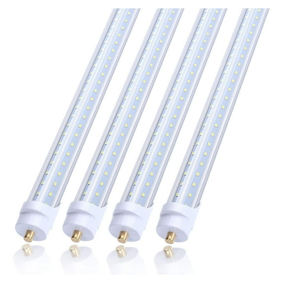 T8 V Shaped 8FT LED Tube Light,Need Bypass Ballast,65W Single Pin FA8 Base, 7800LM, 5000K Daylight White 8 Foot (Replace150W Fluorescent Bulbs),Dual-Ended Power 85-277V 4 Pack
