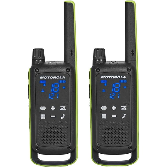 T803 Waterproof IP54 Two Way Radio Walkie Talkie 35 mi. Bluetooth w/Charging Dock 2-Pack (Lime Green)