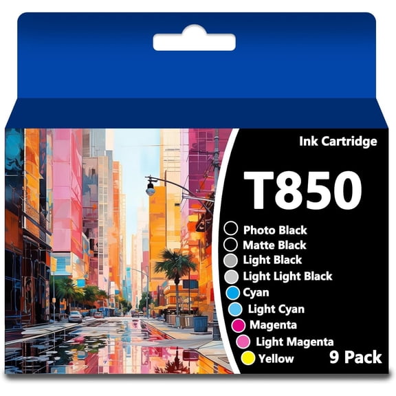 T850 Ink Cartridges Compatible for Epson T8501 T8502 T8503 T8504 T8505 T850600 T8507 T8508 T850900 with Epson SureColor P800 Printer (9 Packs)