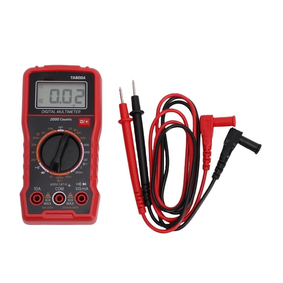 TA800A Digital Multimeter, Auto-Ranging AC/DC Voltage Current Resistance Tester With NCV RMS, Compact ABS Housing For Electricians, Red And Black