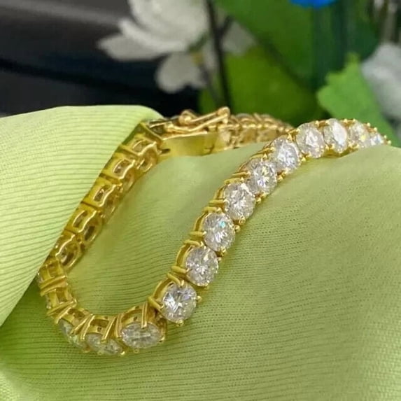 TAAPSEE JEWELS 10Ct Round Cubic Zirconia 4MM Tennis 7" Bracelet 14K Yellow Gold Finish