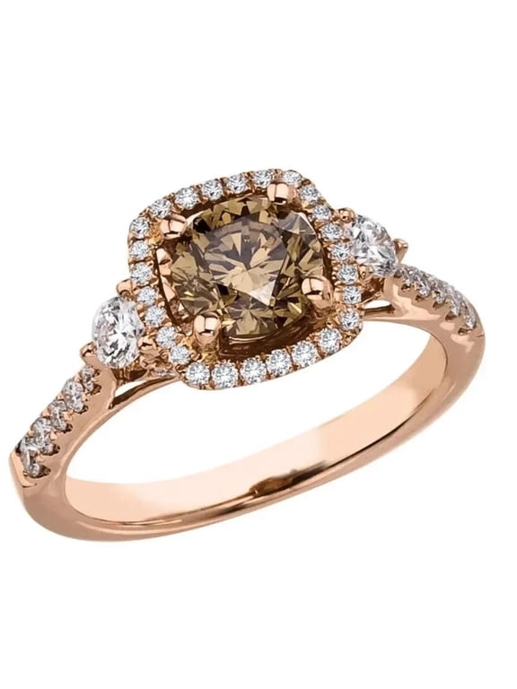 14K Rose Gold Plated 2Ct Round Chocolate Cubic Zirconia Engagement Ring For Women