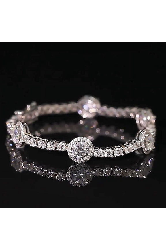 14K White Gold Plated Round Cut Cubic Zirconia Tennis Bracelet for Women