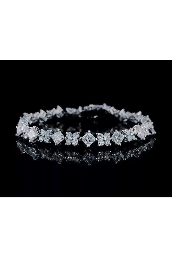 14K White Gold Plated Women's Tennis Bracelet Princess Cut Cubic Zirconia