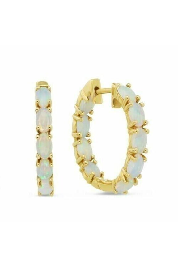 14K Yellow Gold Plated 2Ct Oval Cut Lab Created Fire Opal Huggie Hoop Women Earrings