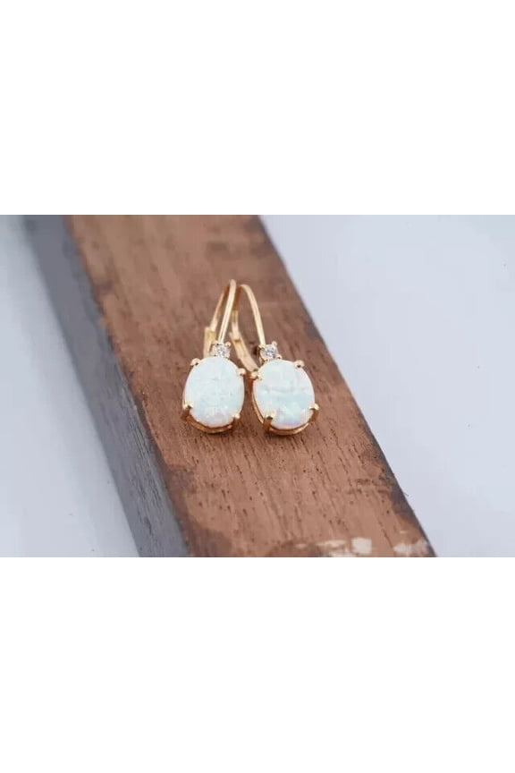 14K Yellow Gold Plated 2Ct Oval Cut Lab Created Fire Opal Leverback Women's Drop Earring