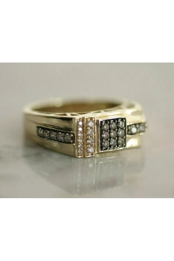 14K Yellow Gold Plated Chocolate Cubic Zirconia Round Cut Men's Statement Wedding Ring Band
