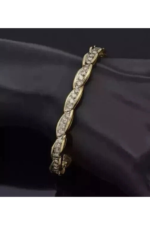 14K Yellow Gold Plated Round Cut Cubic Zirconia Women's Tennis Link Bracelet