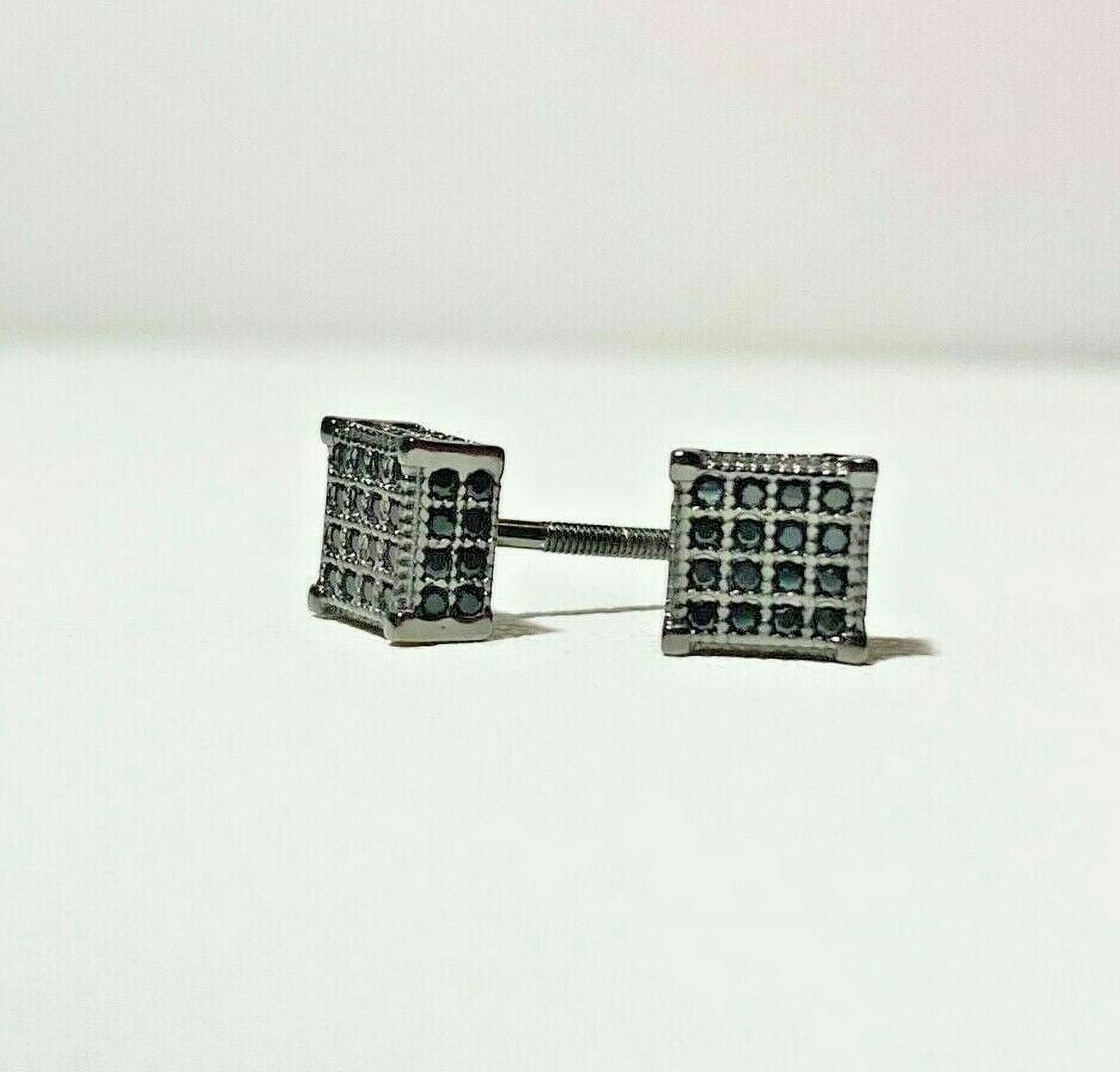TAAPSEE JEWELS 14k Black Gold Over Silver Cluster Square Screw back Stud Earrings Black Round Diamond