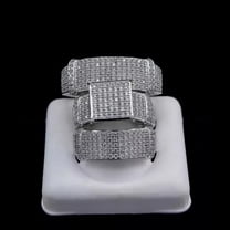 TAAPSEE JEWELS 14k White Gold Finish His & Her Wedding Trio Ring Set Cubic Zirconia Round Cut
