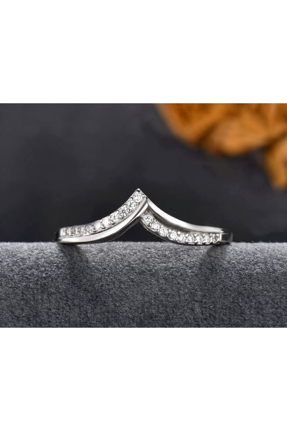 14k White Gold Plated 1Ct Round Cut Cubic Zirconia V Shaped Wedding Women's Band Ring
