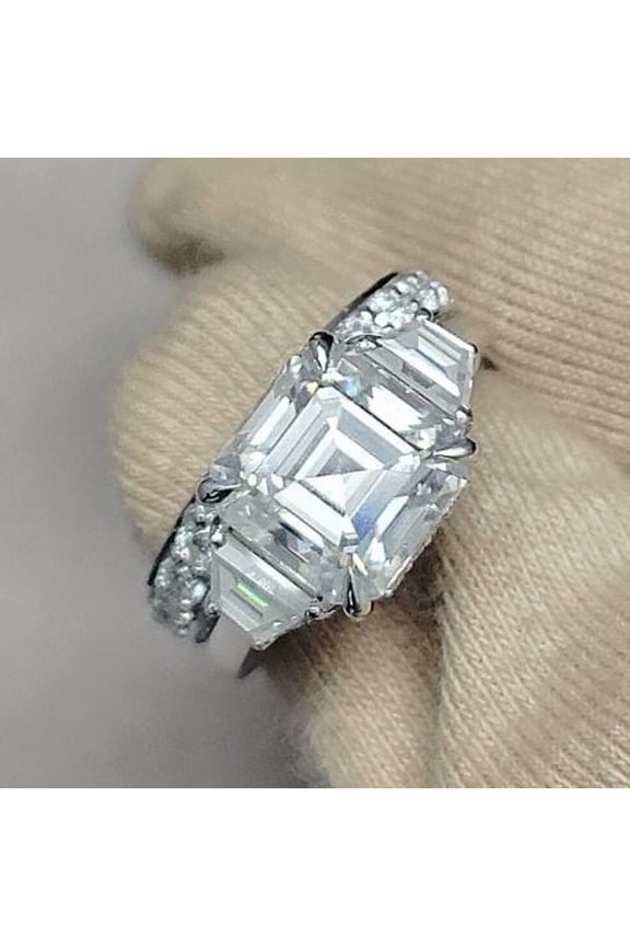 2.90 TCW Asscher Cut CZ Bridal Set Two-Pcs In 14k White Gold Plated