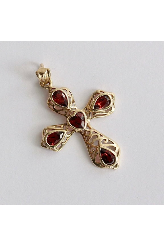 2Ct Heart Shape Red CZ Women's Cross Pendant 14K Rose Gold Finish Free Chain