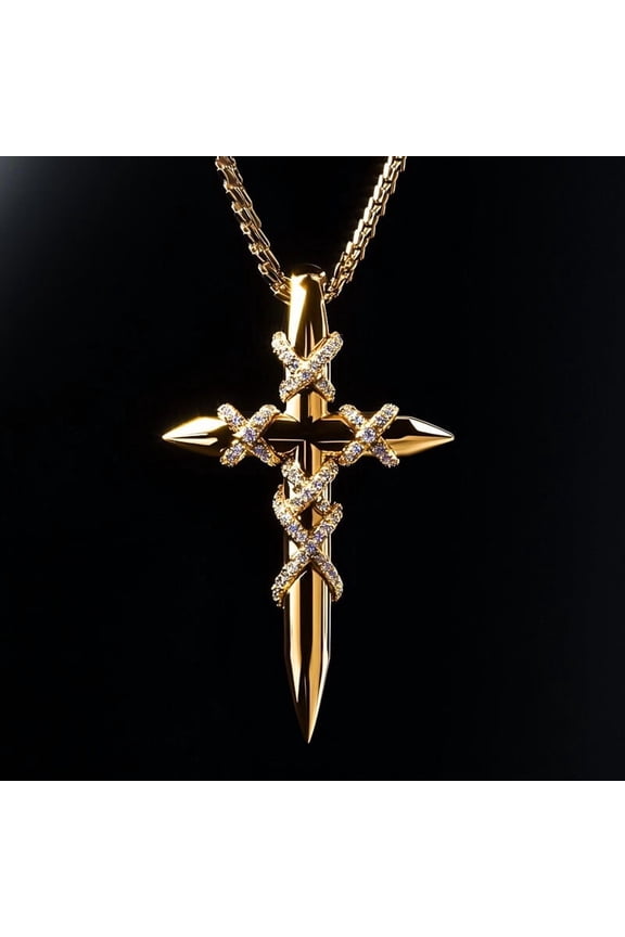 2ct Round Cut CZ Spiked Cross Pendant 14k Yellow Gold Over