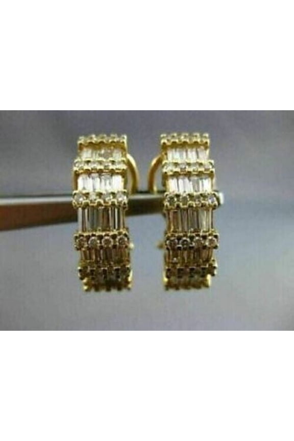 3.20Ct Cubic Zirconia Omega Back Half Hoop Earrings 14K Yellow Gold Finish
