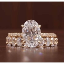 TAAPSEE JEWELS 3CTW Oval Cut CZ Bridal Set Engagement Ring 14K Yellow Gold Plated