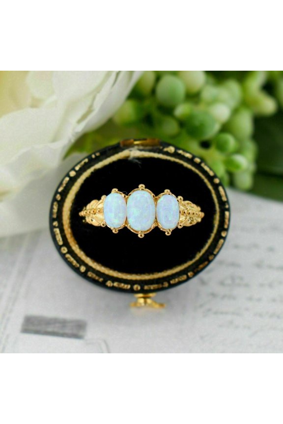 3Ct Oval Cut White CZ Three Stone 14k Yellow Gold Over Engagement Ring