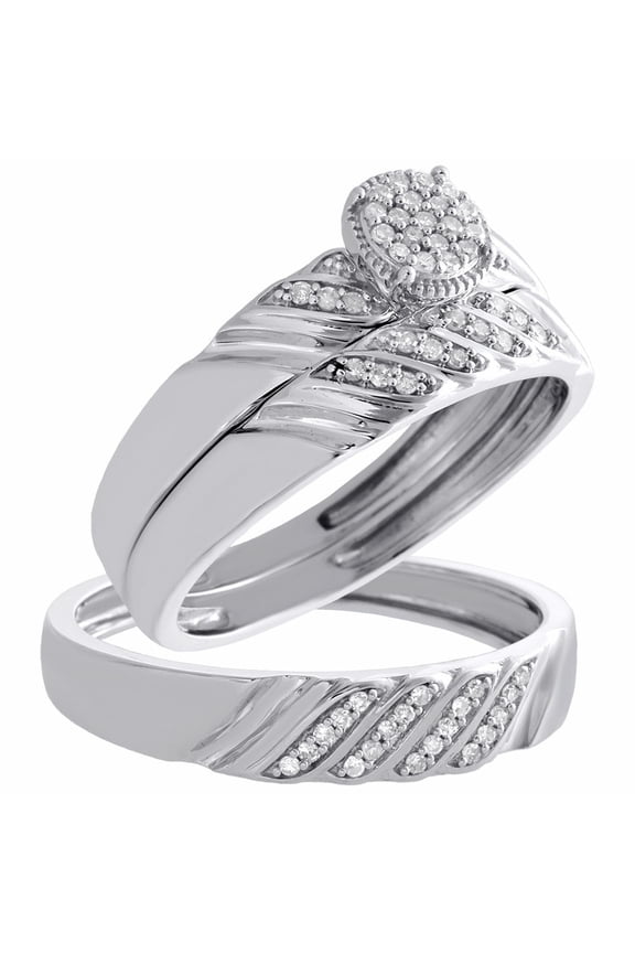 .925 Sterling Silver CZ Trio Set Halo Engagement Ring Wedding Band